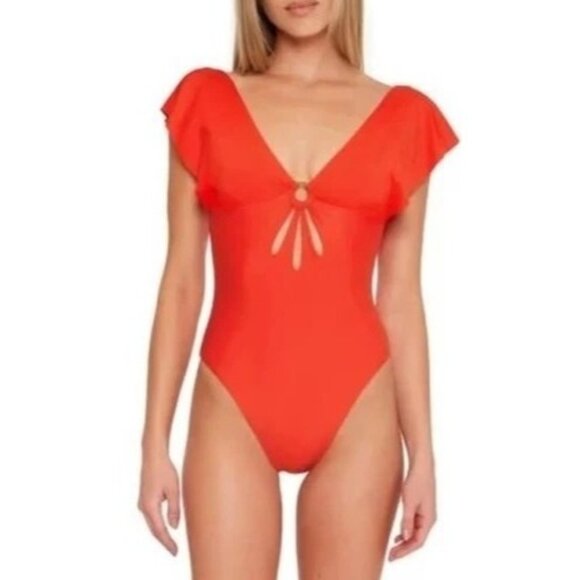 Trina Turk NWT Red Swimsuit Monaco Flame One Piece Back Tie 10 - Picture 1 of 5